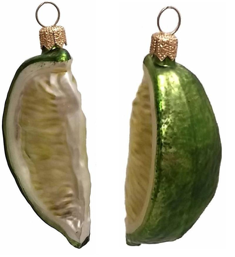 Lime Wedge Citrus Fruit Polish Glass Christmas Ornament